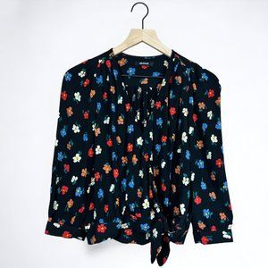 Madewell Black Wrap Top in Pressed Flowers Multicolor Floral XS/S